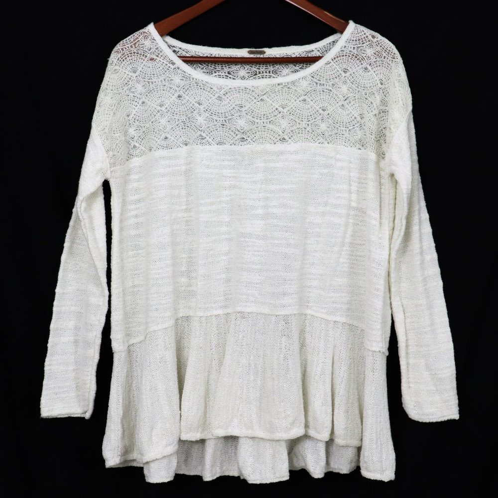 Free People | White Seashell Knit Long Peplum Top